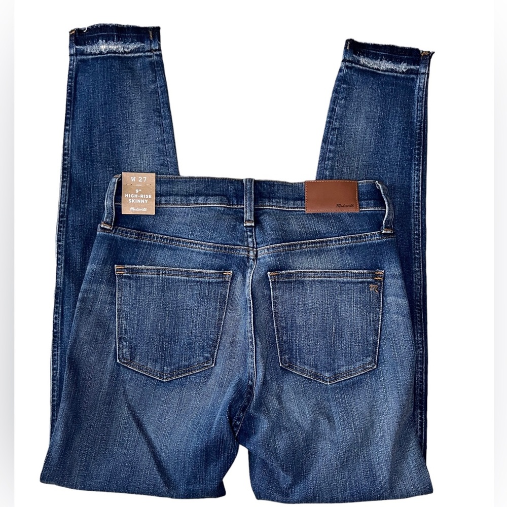 Madewell 9” High-Rise Skinny Crop Jeans Destructed Hem Edition SIZE 27 Orig $135
